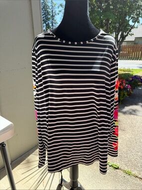 Lands End Black & White Striped women’s Long Sleeve rash guard